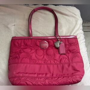 Coach Quilted Hot Pink Tote with Heart Charm